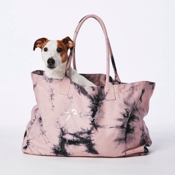 PINK Victoria's Secret XL Pink Marble Tye-Dye Logo Canvas Tote Bag - Picture 3 of 15